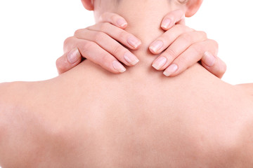 Young girl with back pain close up