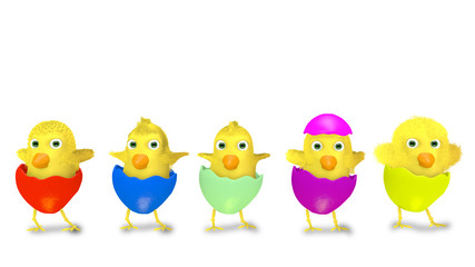 cartoon Easter chickens isolated on white