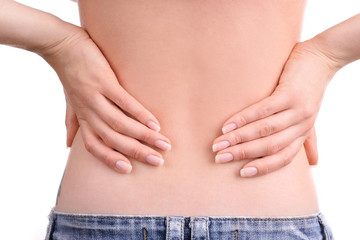 Naklejka premium Young girl with back pain close up