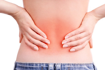 Fototapeta premium Young girl with back pain close up