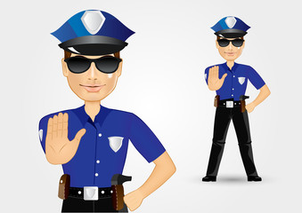 policeman cop with sunglasses showing stop gesture