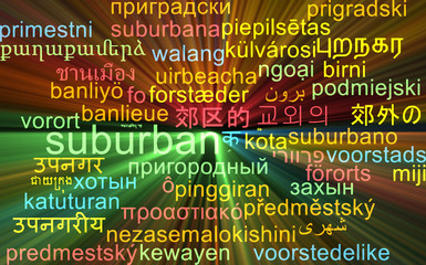 Suburban multilanguage wordcloud background concept glowing