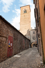 Ancient medieval street in the downtown of Ferrara city