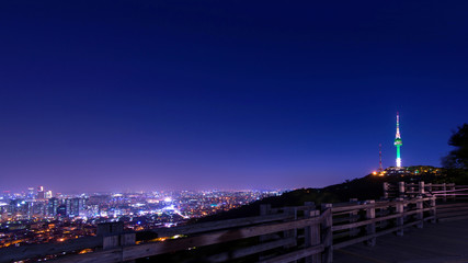 Seoul tower at night.Namsan Mountain in korea