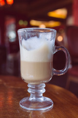 coffee latte on wood table