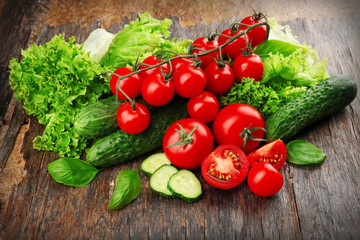 Fresh vegetables on wooden background