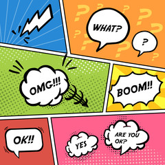colorful comic speech bubbles set