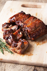 grilled pork rib on chopping block