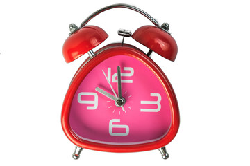 Red clock set on 10.00 , isolate on white background