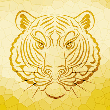abstract tiger face design on crystal pattern background vector