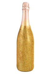 Bright bottle of champagne isolated on white
