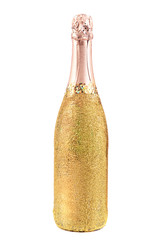 Bright bottle of champagne on paper background