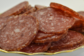 Salami sausage slices background