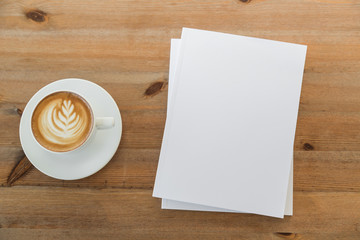 Blank catalog, magazines,book mock up on  wood background with c