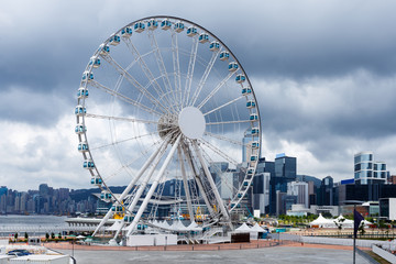 ferris wheel and skyline in hong kong