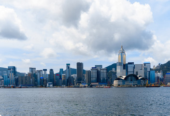 panoramic cityscape and skyline of hongkong harbor