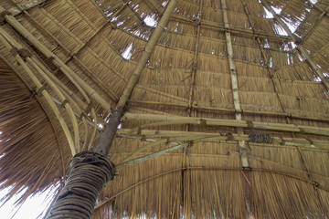 A hut made with bamboo.