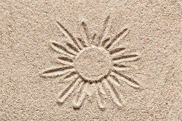 Sand Drawing. Sun Drawn in the Sand.