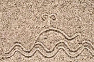 Sand Drawing. Whale Drawn in the Sand.