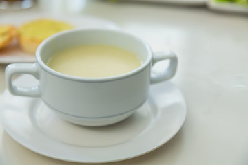 Cream soup on a table