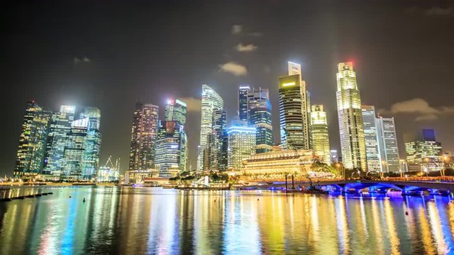Nighttime skyline of Singapore's Central Business District timelapse