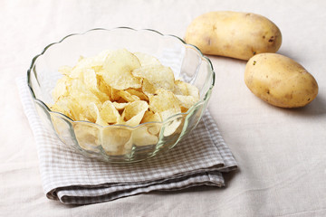 Delicious potato chips in bowl