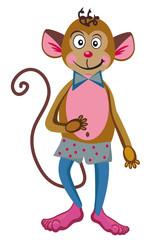Funny monkey in a polka-dot shorts.White background.