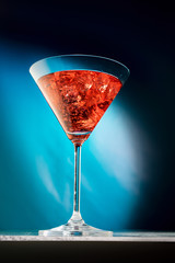 Wineglass with the wine and ice