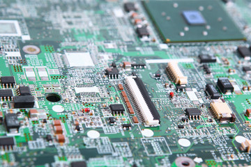 Closeup of computer micro circuit board