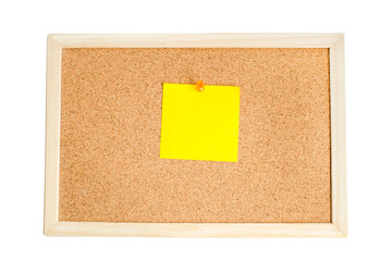 Blank colorful notes pinned on cork wood notice board isolate on