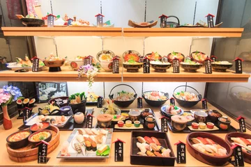 Poster Otaru, Japan - July13, 2015: Plastic food replica of sushi in a restaurant of Otaru © Fabio Nodari