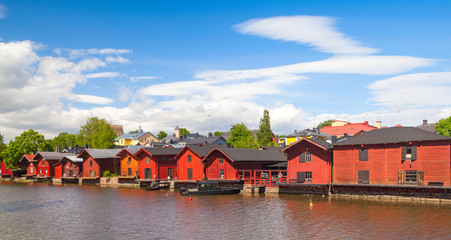 Fototapeta na wymiar Houses on the river coast, Porvoo town, Finland