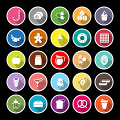 Sweet food flat icons with long shadow