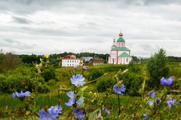 Russian city of Suzdal Orthodox church on a background of clouds