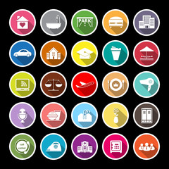 Hospitality business flat icons with long shadow