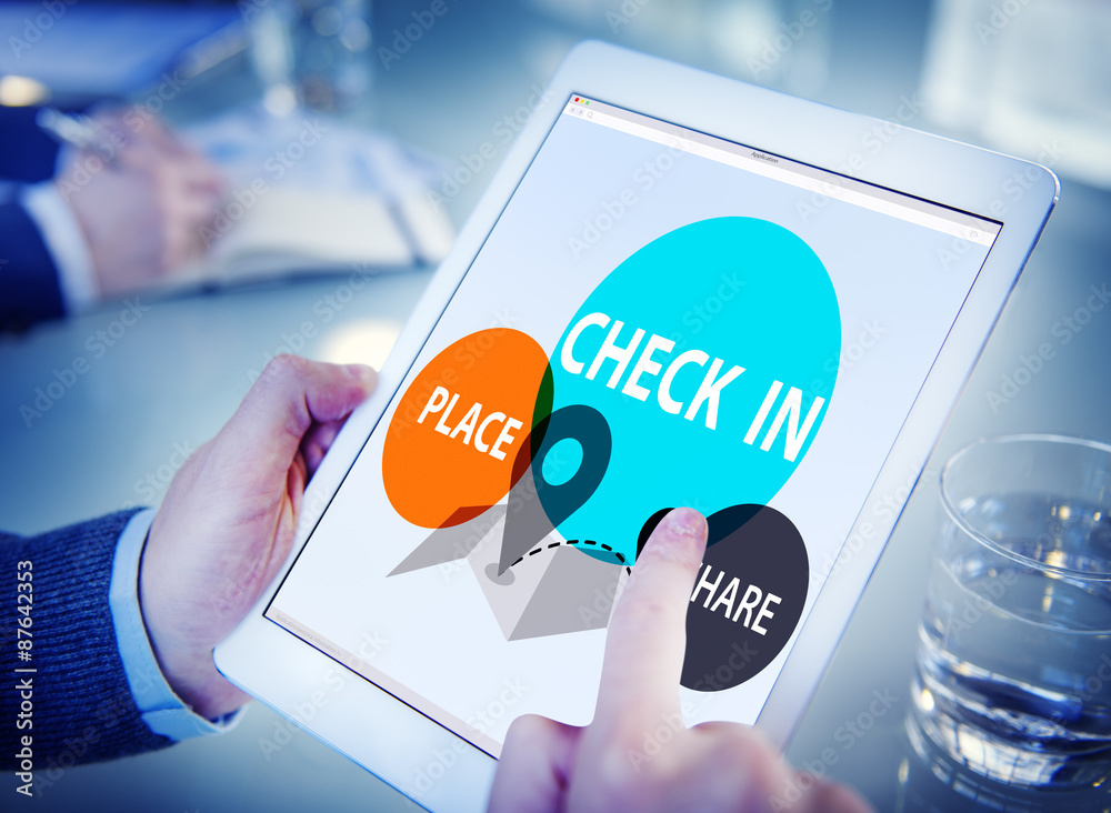 Poster check in direction navigation share application concept