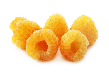 Yellow raspberries isolated on white