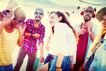 Obraz premium Friendship Dancing Bonding Beach Happiness Joyful Concept
