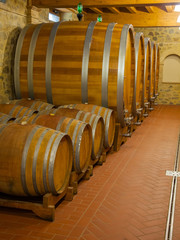 Barrels for storage of wine in the winery cellar