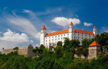 Fototapeta na wymiar Medieval castle on the hill against the sky, Bratislava, Slovakia