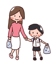 Mother and her young child, handdrawing illustration vector