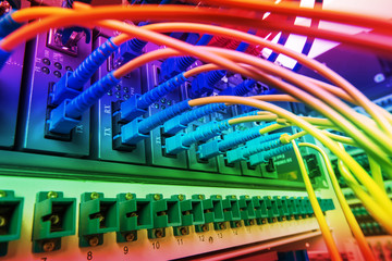 Technology center with fiber optic equipment