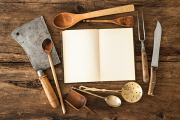 Cookbook and kitchen utensils