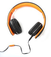 Orange headphones isolated on white