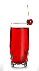 Glass of cherry juice isolated on white