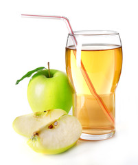 Glass of apple juice isolated on white