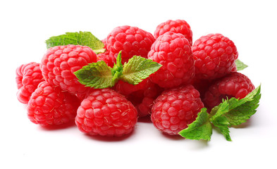 Fresh red raspberries isolated on white