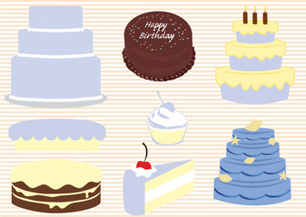 Vector set of different gourmet cakes
