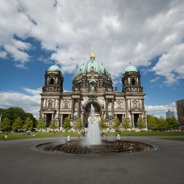 Berlin Cathedral, Germany. A view of the face of Berlin Cathedral picked out by the sunlight on a bright summers day.