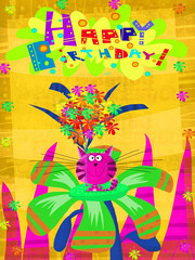 Happy Birthday Card Kitten on Flower